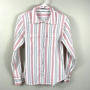Toad & co gauzy organic cotton pink and white striped blouse size small